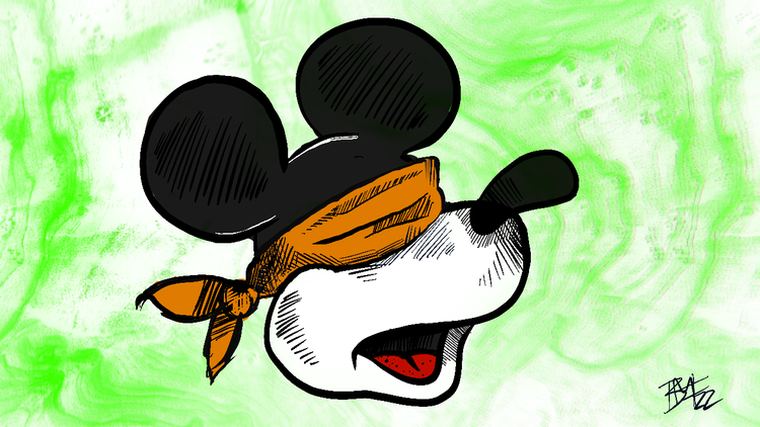 Bandana — orange scarf tied over one ear, marbled green ground — from Brad Ford's Blind Mice series
